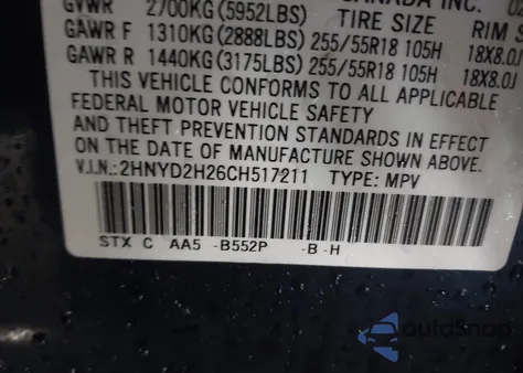 2012 Acura Mdx from USA, damaged, VIN 2HNYD2H26CH517211